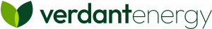 Verdant Energy logo. 'Verdant Energy' in green text with a v-shaped leaf next to it on the left.